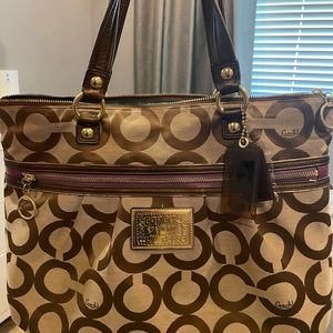 Brown Coach canvas tote bag. Poppy edition